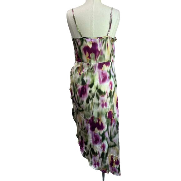 Cider Floral Satin Ruched Midi Dress Size L Watercolor Y2K Party Coquette - Picture 3 of 11
